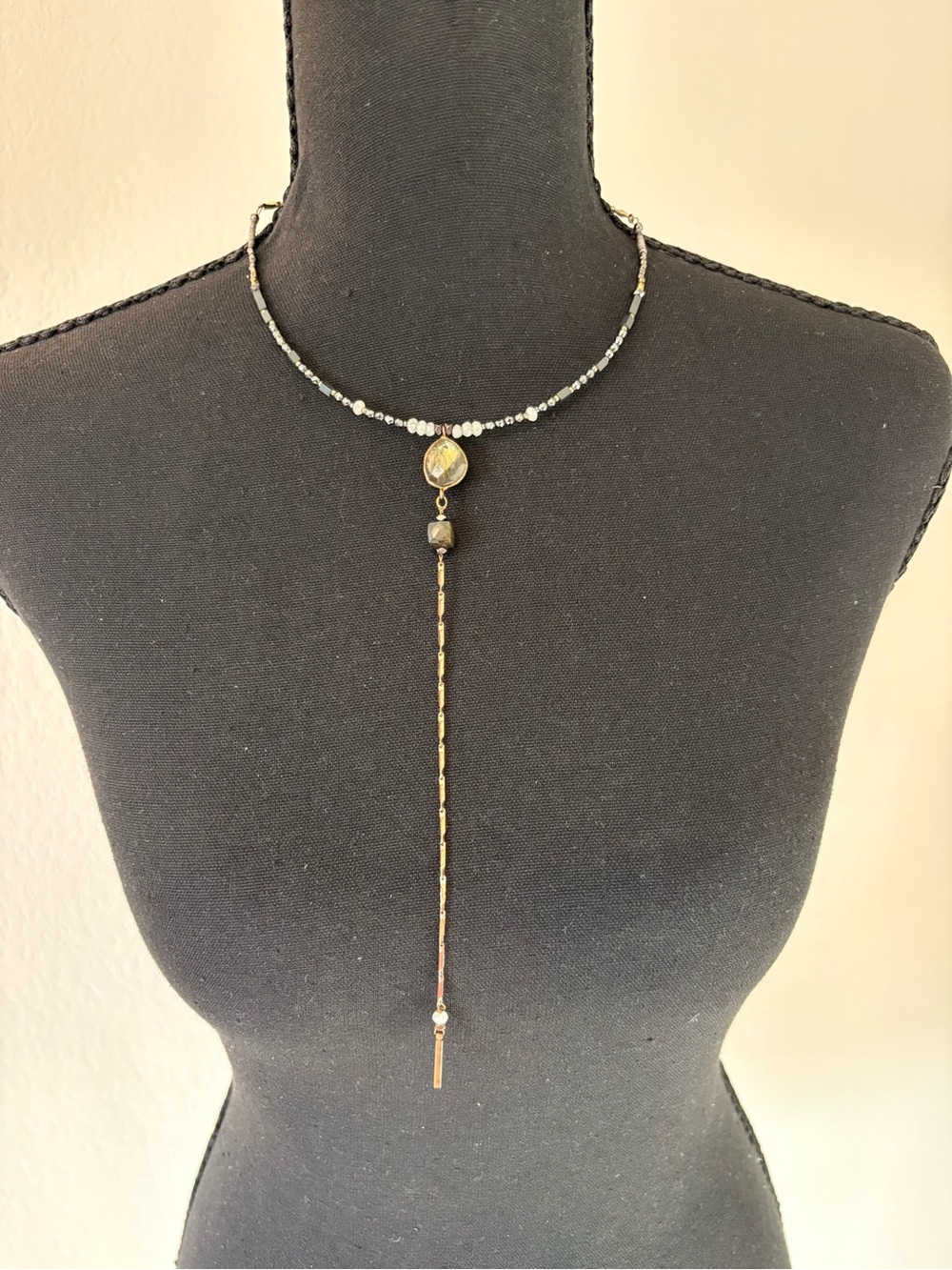 Nakamol Elibate Delicate Gold and Hematite Lariat Necklace - Women Jewelry